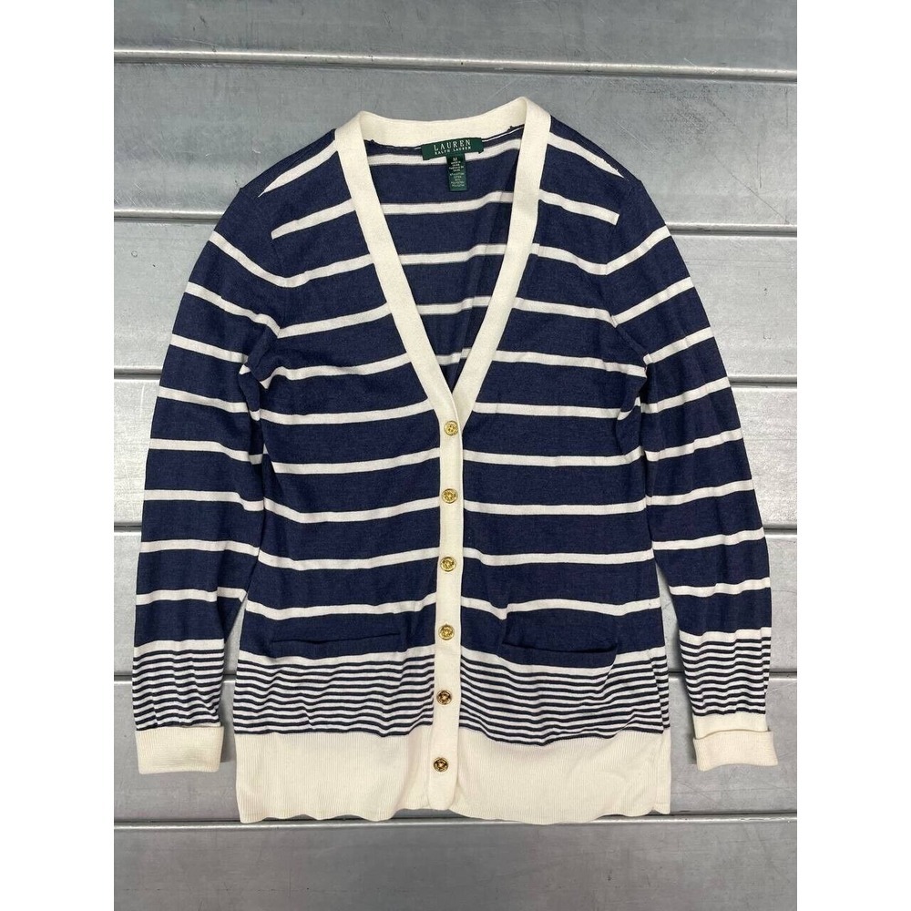 Lauren Ralph Lauren Cardgian Sweater Womens Medium Blue White Nautical
